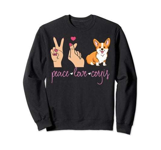 Peace Love Corgis Heart Dog Gift Pet T-Shirt - Custom Art Print Unisex - T-Shirt, Sweatshirt, Hoodie
