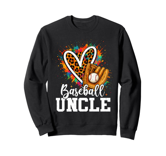 My Favorite Baseball Uncle Leopard Heart Hoodie - Minimalist Print Unisex - T-Shirt, Sweatshirt, Hoodie