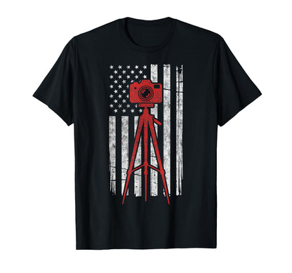 Us Flag Photo Camera Photographer T-Shirt - Graphic Print Unisex - T-Shirt, Sweatshirt, Hoodie