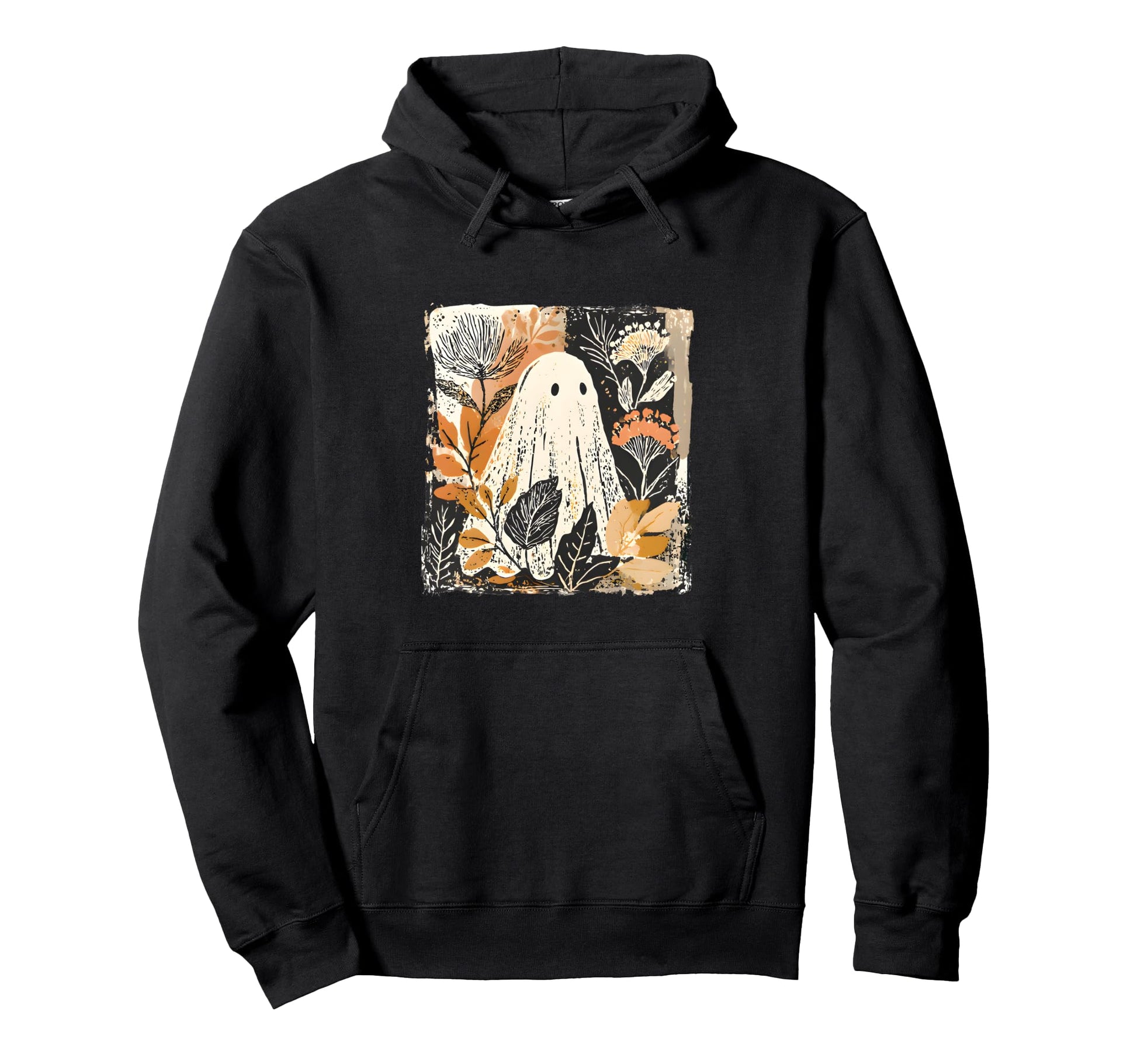 Boho Floral Halloween Fall Ghost Hoodie - Minimalist Print for Adults - T-Shirt, Sweatshirt, Hoodie