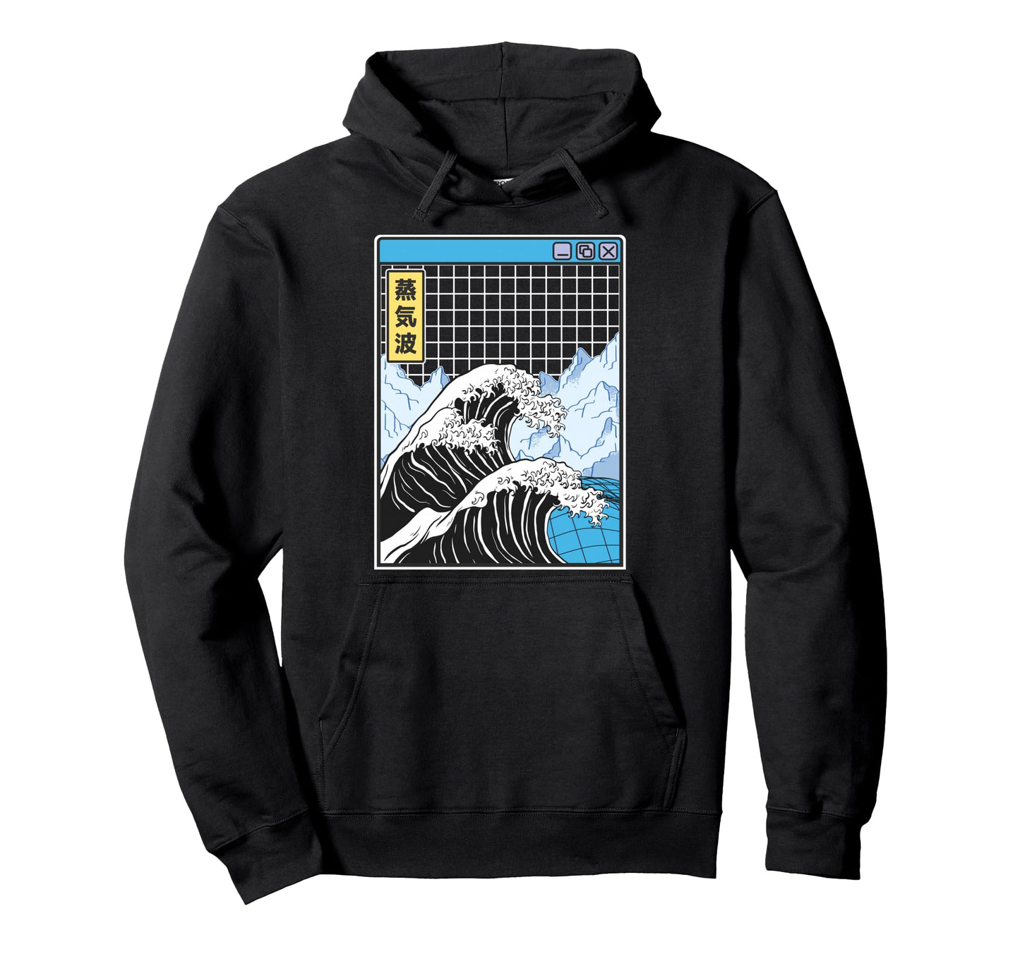 Kanagawa Wave Japan Digital Landscape Grid Hoodie - Unique Graphic Unisex - T-Shirt, Sweatshirt, Hoodie