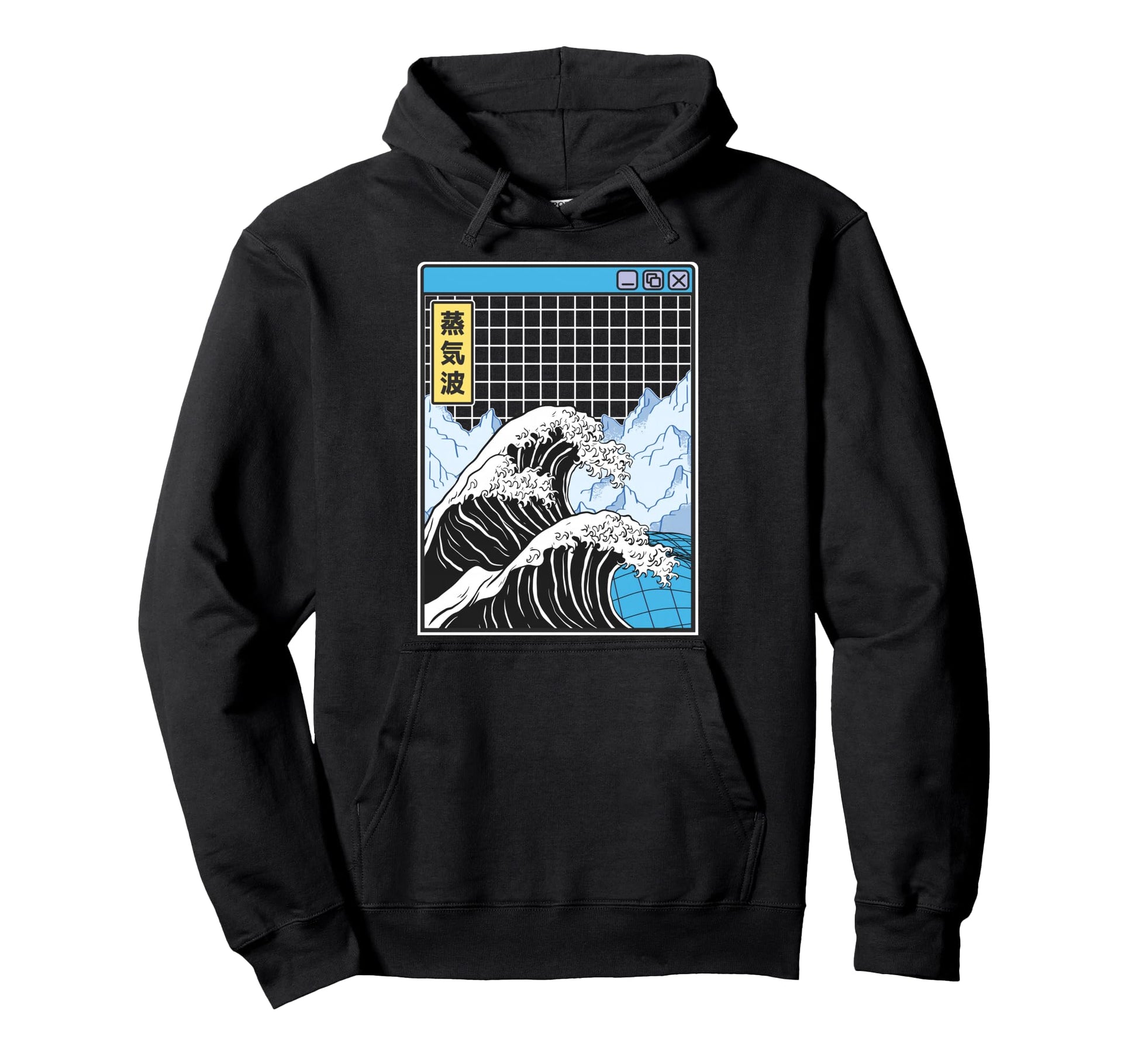 Kanagawa Wave Japan Digital Landscape Grid Hoodie - Unique Graphic Unisex - T-Shirt, Sweatshirt, Hoodie