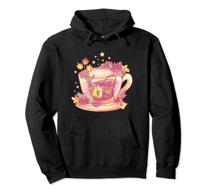 Vaporwave Aesthetic Tea Cup Flower Hoodie - Minimalist Print for Adults - T-Shirt, Sweatshirt, Hoodie