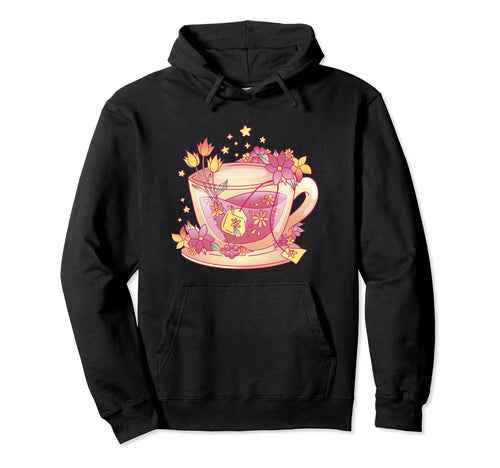 Vaporwave Aesthetic Tea Cup Flower Hoodie - Minimalist Print for Adults - T-Shirt, Sweatshirt, Hoodie