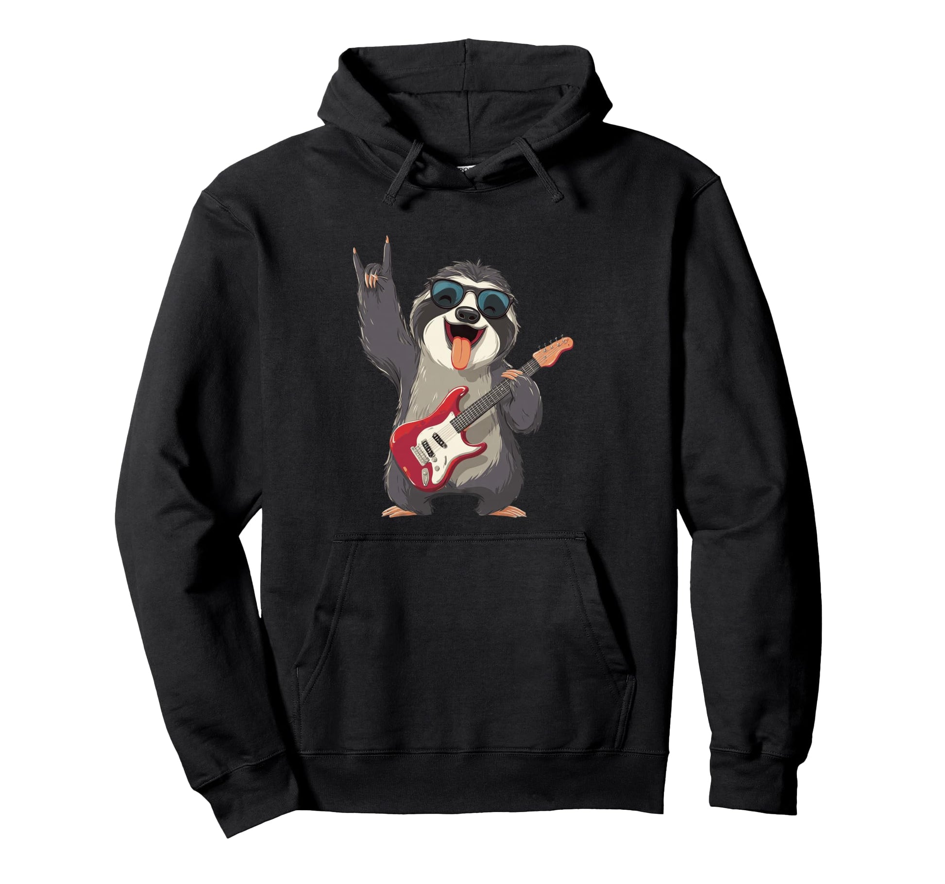 Funny Sloth Rock Music Guitar Player Hoodie - Custom Art Print for Adults - T-Shirt, Sweatshirt, Hoodie