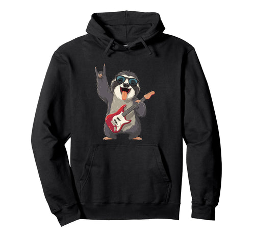 Funny Sloth Rock Music Guitar Player Hoodie - Custom Art Print for Adults - T-Shirt, Sweatshirt, Hoodie