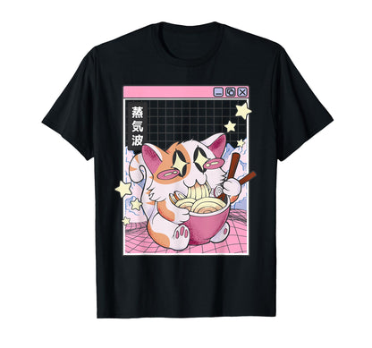 Cat Ramen Noodles Kawaii Vaporwave T-Shirt - Novelty Apparel Unisex - T-Shirt, Sweatshirt, Hoodie