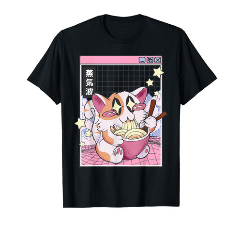 Cat Ramen Noodles Kawaii Vaporwave T-Shirt - Novelty Apparel Unisex - T-Shirt, Sweatshirt, Hoodie
