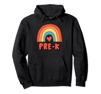 Pre K Teacher Rainbow Heart 70S Boho Hoodie - Custom Art Print for Adults - T-Shirt, Sweatshirt, Hoodie