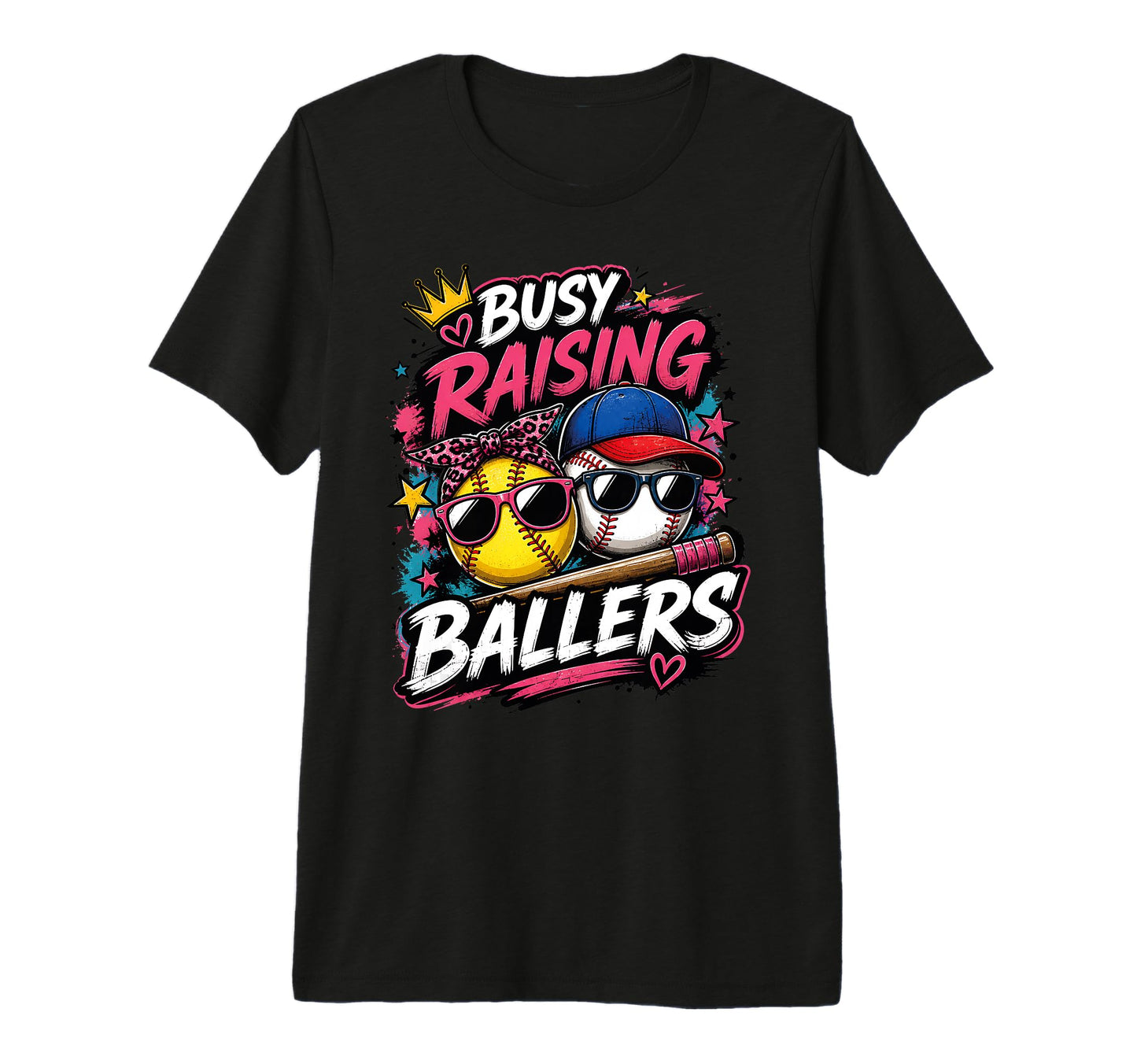 Busy Raising Ballers Softball Baseball Mom T-Shirt - Graphic Print Unisex - T-Shirt, Sweatshirt, Hoodie