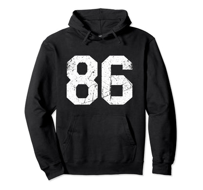 Number 86 White Varsity Number Hoodie - Graphic Print Unisex - T-Shirt, Sweatshirt, Hoodie