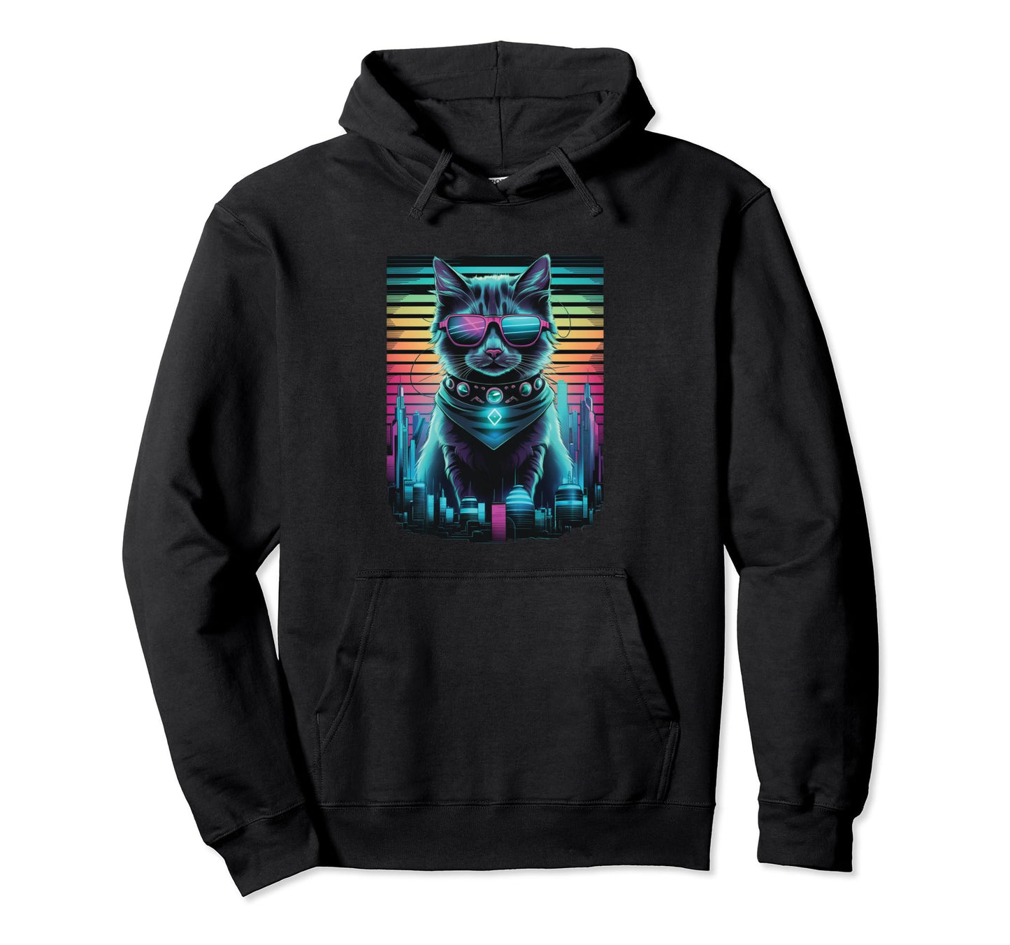 Vaporwave Cat Aesthetic Synthwave Cat Hoodie - Minimalist Print Men Women - T-Shirt, Sweatshirt, Hoodie