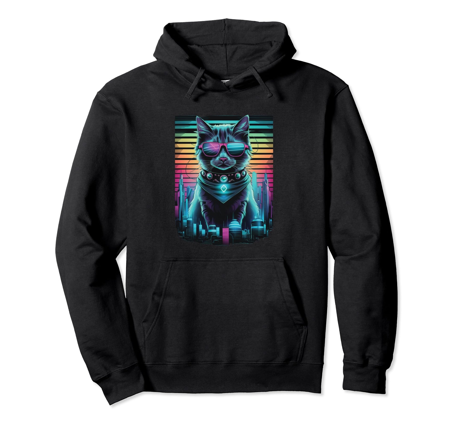 Vaporwave Cat Aesthetic Synthwave Cat Hoodie - Minimalist Print Men Women - T-Shirt, Sweatshirt, Hoodie