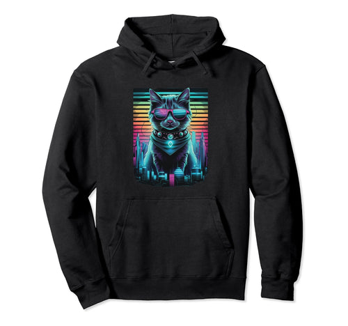 Vaporwave Cat Aesthetic Synthwave Cat Hoodie - Minimalist Print Men Women - T-Shirt, Sweatshirt, Hoodie