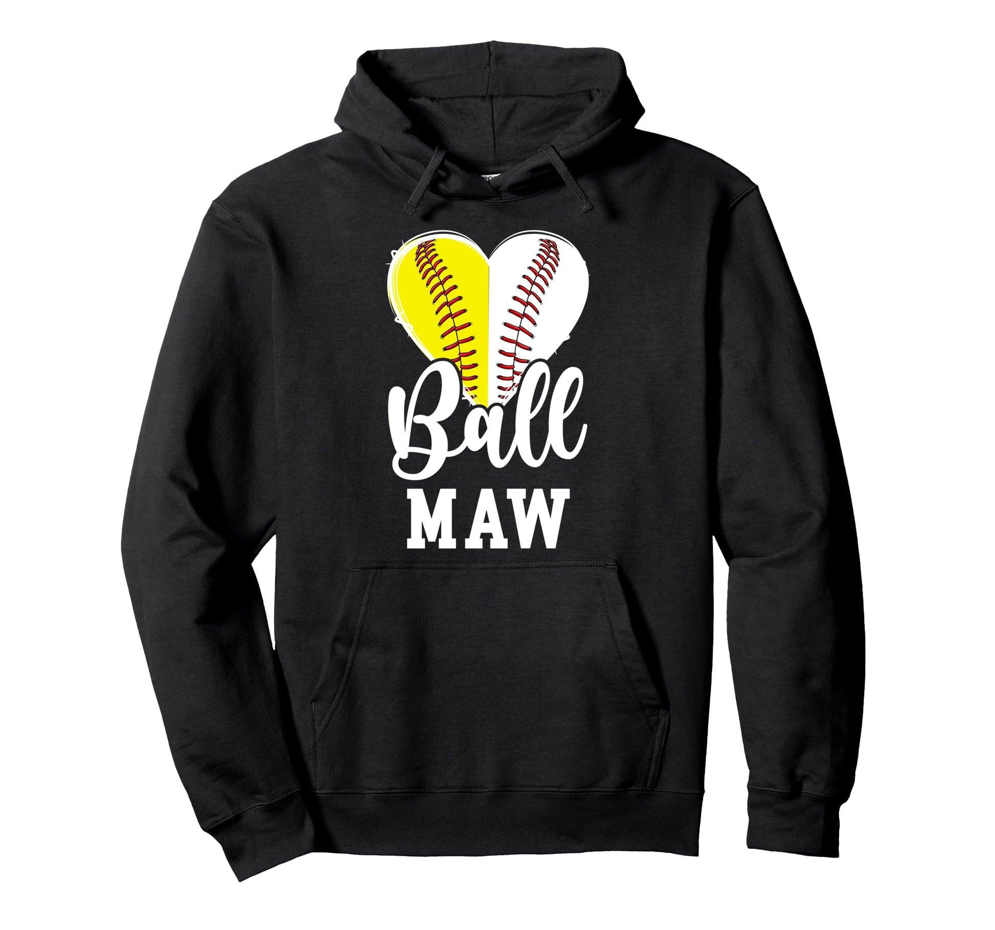 Ball Maw Heart Baseball Softball Hoodie - Casual Everyday Wear Men Women - T-Shirt, Sweatshirt, Hoodie