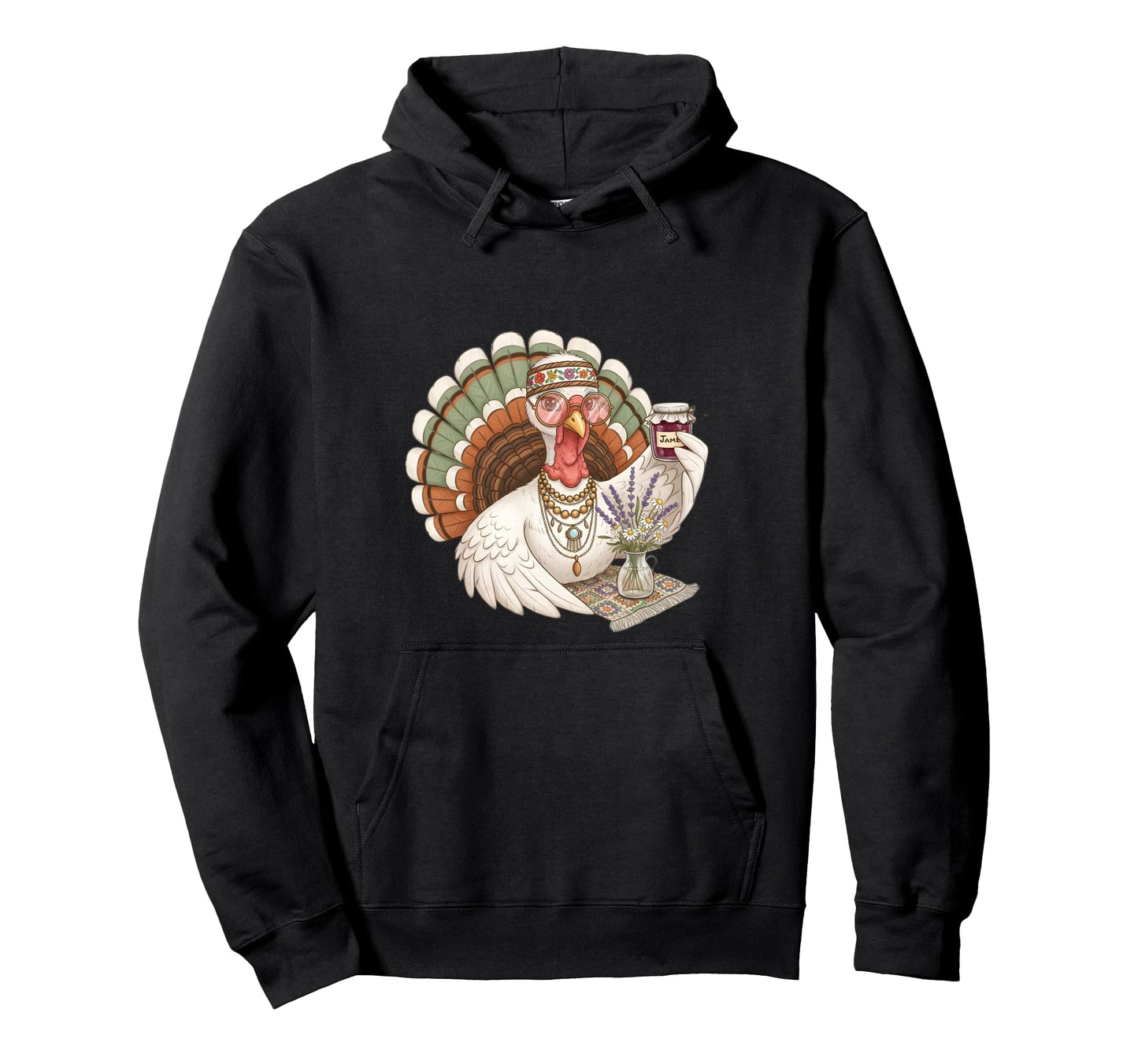 Funny Hippie Turkey Boho Thanksgiving Hoodie - Casual Everyday Wear Unisex - T-Shirt, Sweatshirt, Hoodie