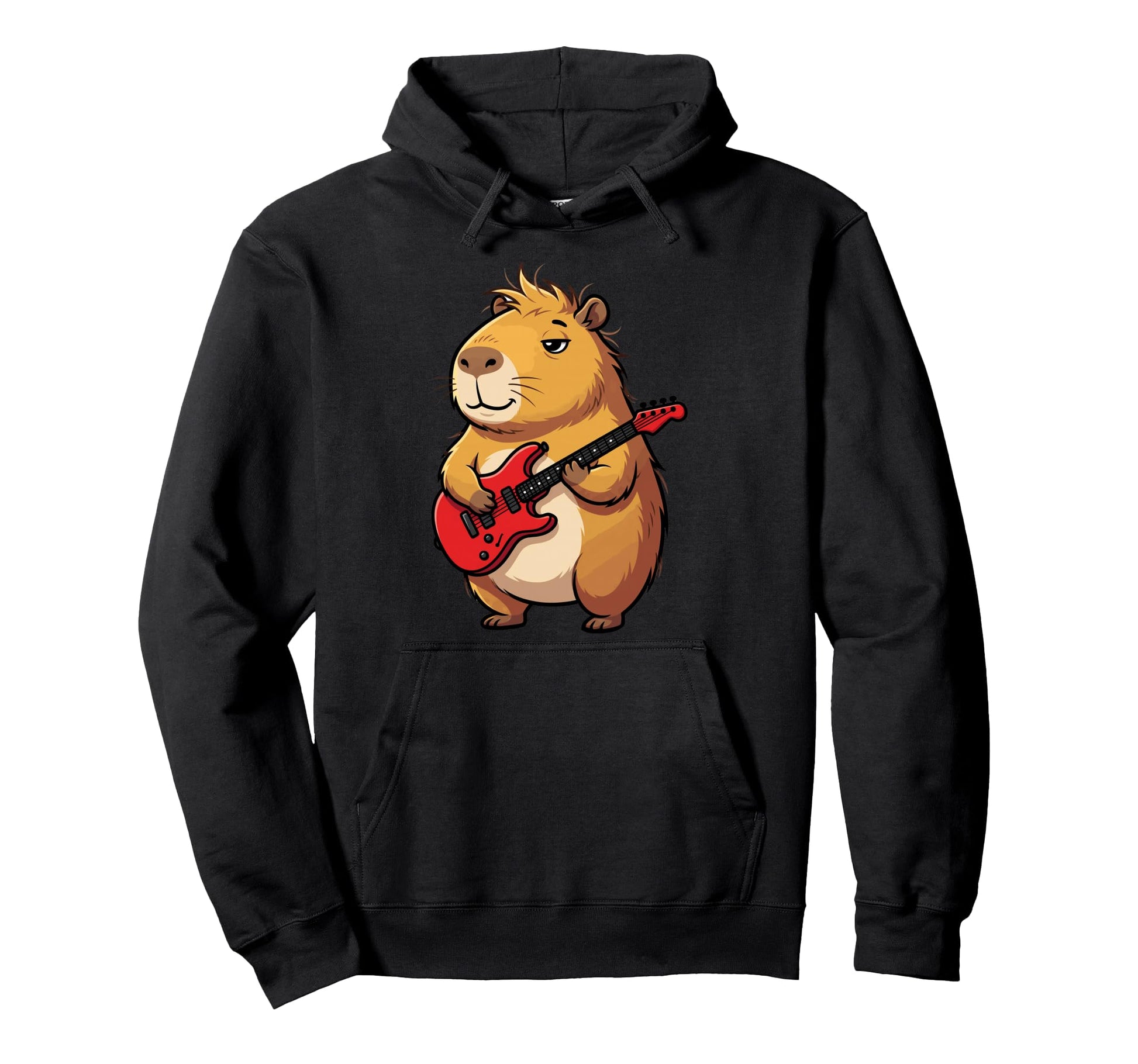 Capybara Rock Star Electric Guitar Hoodie - Minimalist Print for Adults - T-Shirt, Sweatshirt, Hoodie