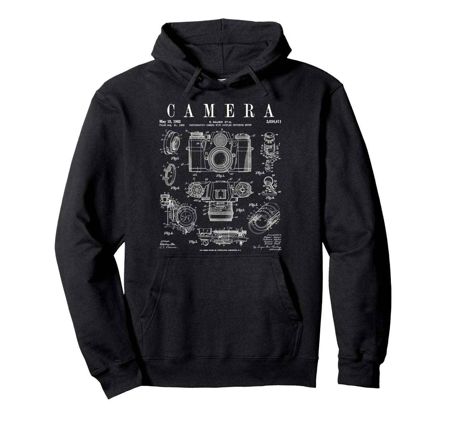Photography Camera Patent Drawing Hoodie - Aesthetic Graphic for Adults - T-Shirt, Sweatshirt, Hoodie