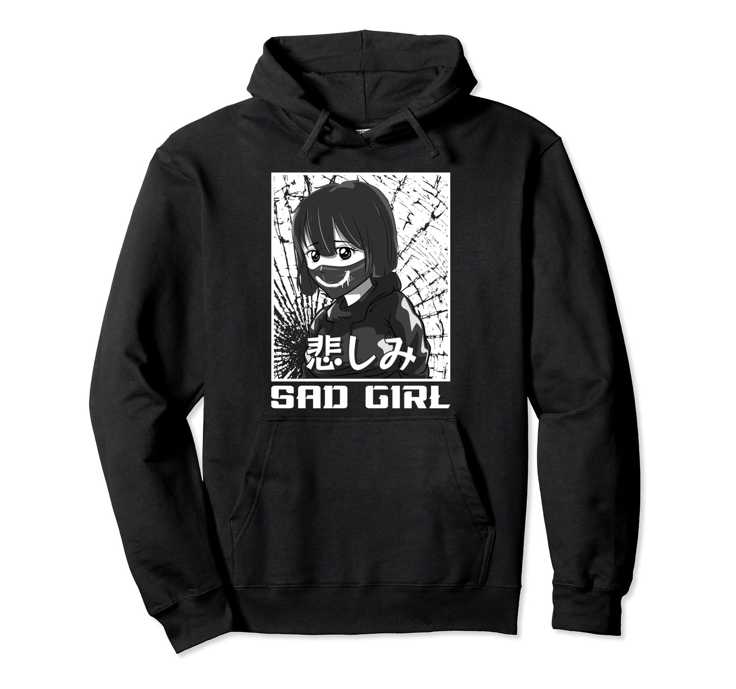 Sad Japanese Anti Social Soft Grunge Hoodie - Novelty Apparel for Adults - T-Shirt, Sweatshirt, Hoodie