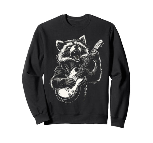 Funny Raccoon Playing Guitar Sweatshirt - Aesthetic Graphic for Adults - T-Shirt, Sweatshirt, Hoodie