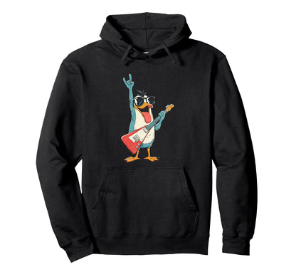 Penguin Guitar Player Rock Music Hoodie - Fun Novelty Design for Adults - T-Shirt, Sweatshirt, Hoodie