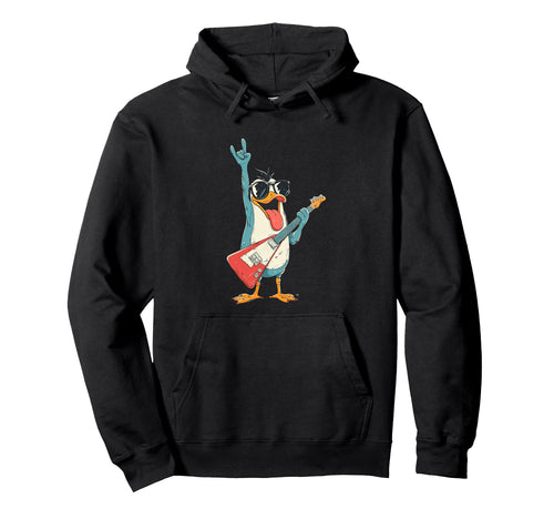 Penguin Guitar Player Rock Music Hoodie - Fun Novelty Design for Adults - T-Shirt, Sweatshirt, Hoodie