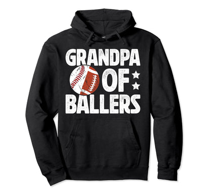 Grandpa Ballers Proud Baseball Football Hoodie - Trendy Graphic for Adults - T-Shirt, Sweatshirt, Hoodie