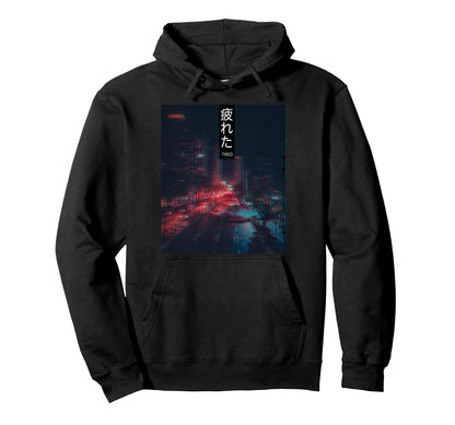 Tired Glitch Aesthetic Japan Vaporwave Hoodie - Fun Novelty Design Unisex - T-Shirt, Sweatshirt, Hoodie