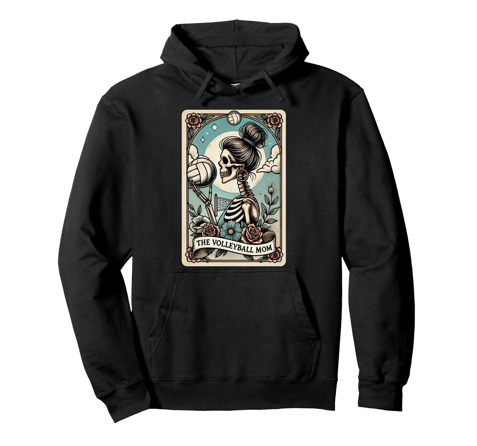 Volleyball Mom Tarot Card Skeleton Hoodie - Aesthetic Graphic Unisex - T-Shirt, Sweatshirt, Hoodie