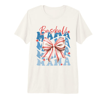Baseball Mama Bow Stitches Sports Mom T-Shirt - Fun Novelty Design Unisex - T-Shirt, Sweatshirt, Hoodie