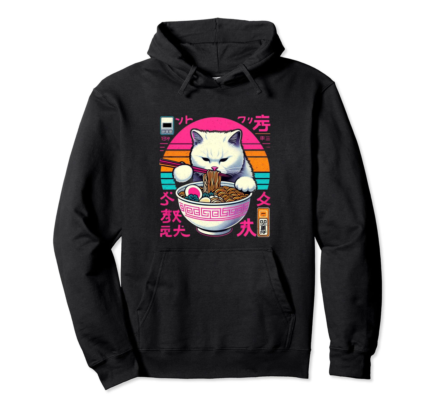 Ramen Cat Vaporwave Japanese Aesthetic Hoodie - Minimalist Print Unisex - T-Shirt, Sweatshirt, Hoodie