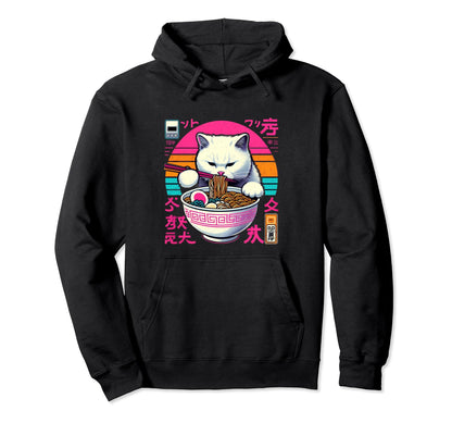 Ramen Cat Vaporwave Japanese Aesthetic Hoodie - Minimalist Print Unisex - T-Shirt, Sweatshirt, Hoodie
