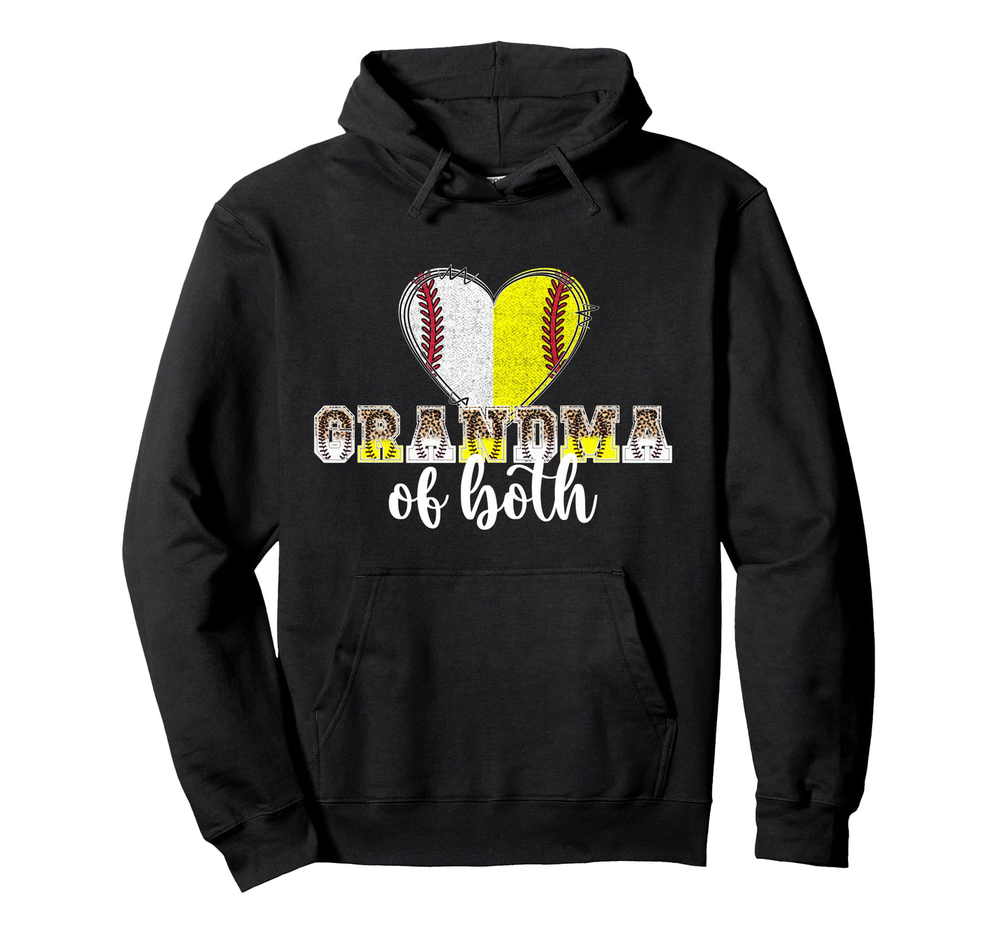 Grandma Both Heart Softball Baseball Hoodie - Graphic Print for Adults - T-Shirt, Sweatshirt, Hoodie