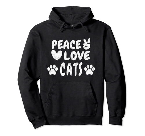 Peace Love Cats Groovy 60S 70S Hippie Hoodie - Minimalist Print Men Women - T-Shirt, Sweatshirt, Hoodie
