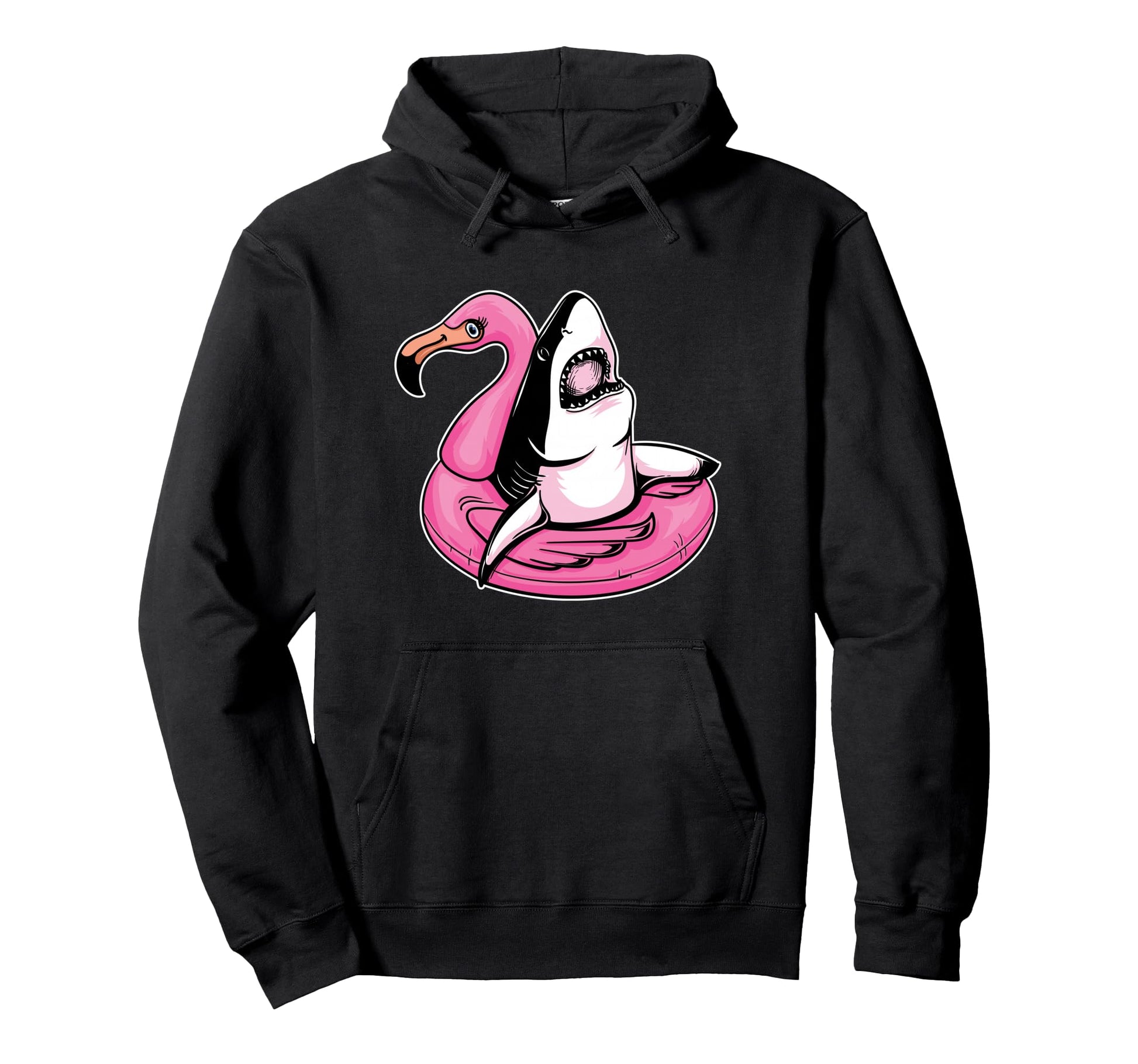 Chilling Shark Pool Flamingo Aesthetic Hoodie - Graphic Print Men Women - T-Shirt, Sweatshirt, Hoodie