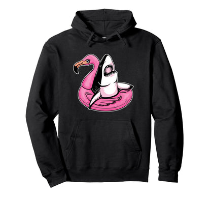 Chilling Shark Pool Flamingo Aesthetic Hoodie - Graphic Print Men Women - T-Shirt, Sweatshirt, Hoodie