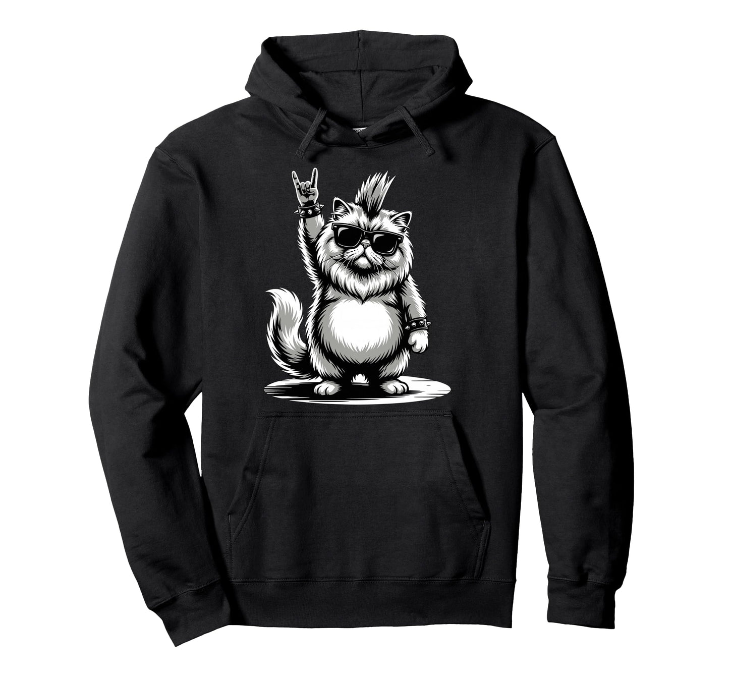 Funny Fatty Cat Loving Rock And Roll Hoodie - Casual Everyday Wear Unisex - T-Shirt, Sweatshirt, Hoodie