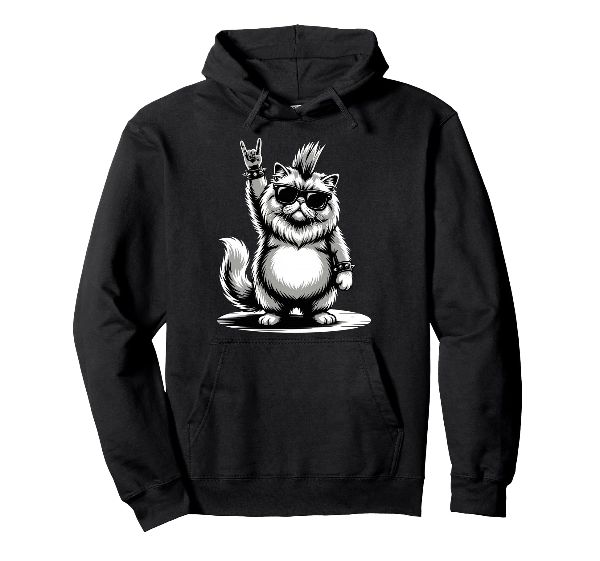 Funny Fatty Cat Loving Rock And Roll Hoodie - Casual Everyday Wear Unisex - T-Shirt, Sweatshirt, Hoodie