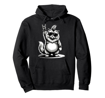 Funny Fatty Cat Loving Rock And Roll Hoodie - Casual Everyday Wear Unisex - T-Shirt, Sweatshirt, Hoodie