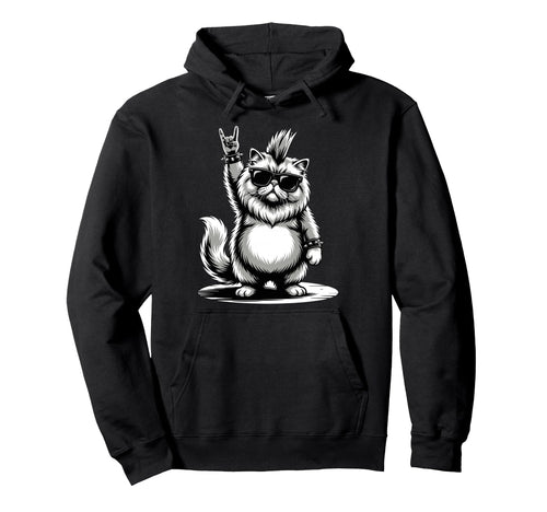 Funny Fatty Cat Loving Rock And Roll Hoodie - Casual Everyday Wear Unisex - T-Shirt, Sweatshirt, Hoodie