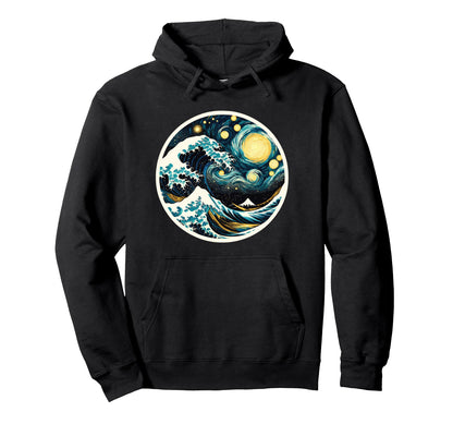 Great Wave Kanagawa Starry Night Art Hoodie - Aesthetic Graphic Men Women - T-Shirt, Sweatshirt, Hoodie