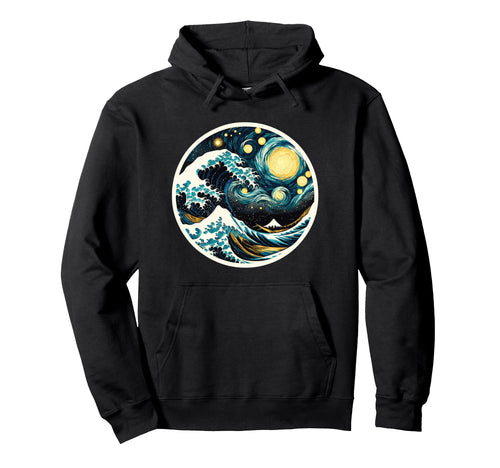Great Wave Kanagawa Starry Night Art Hoodie - Aesthetic Graphic Men Women - T-Shirt, Sweatshirt, Hoodie