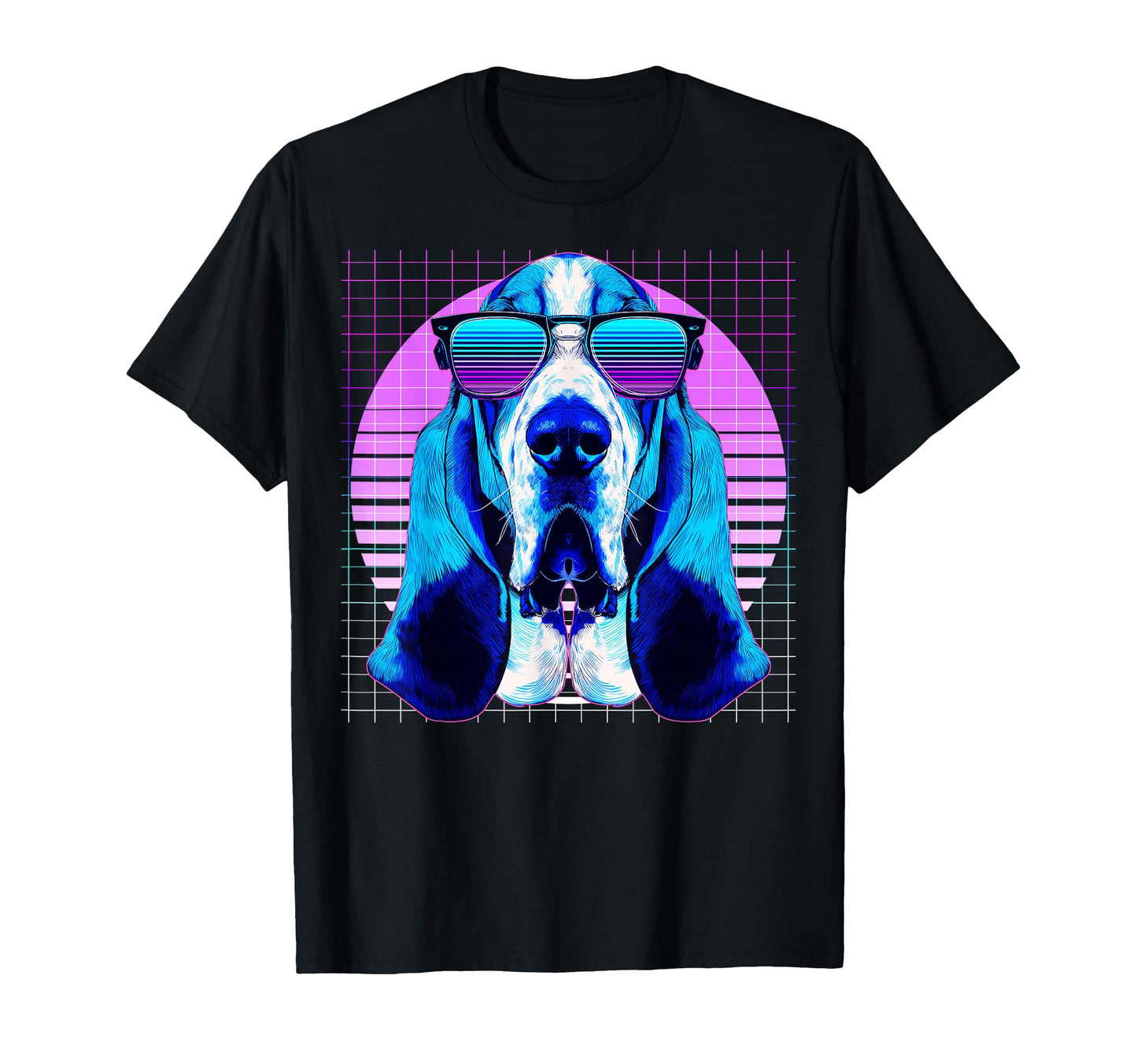 Basset Hound Sunglasses Dog Vaporwave T-Shirt - Custom Art Print Unisex - T-Shirt, Sweatshirt, Hoodie