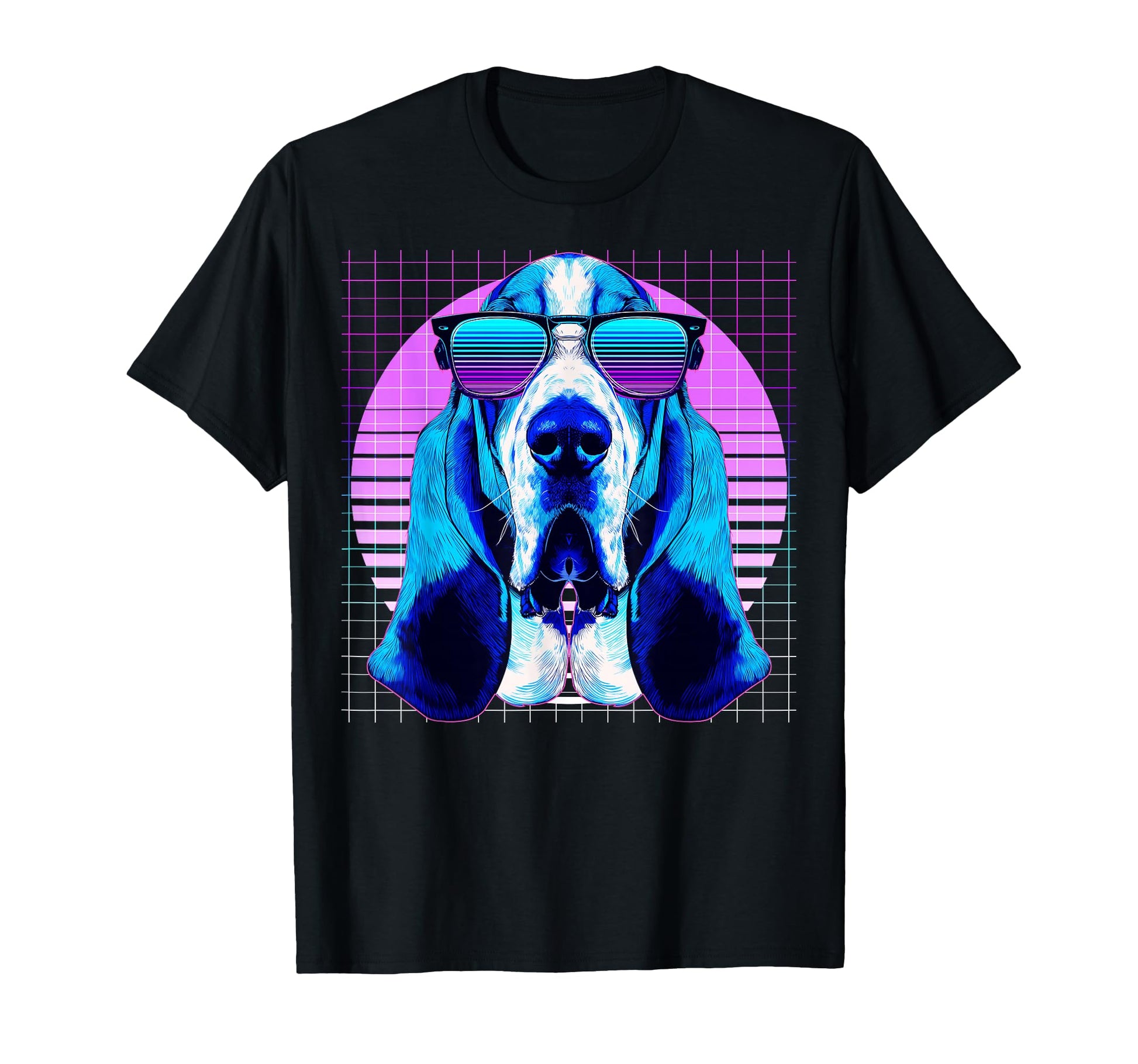 Basset Hound Sunglasses Dog Vaporwave T-Shirt - Custom Art Print Unisex - T-Shirt, Sweatshirt, Hoodie