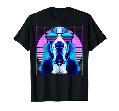 Basset Hound Sunglasses Dog Vaporwave T-Shirt - Custom Art Print Unisex - T-Shirt, Sweatshirt, Hoodie