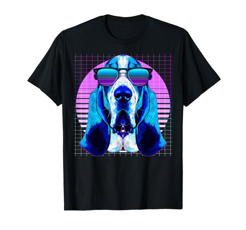 Basset Hound Sunglasses Dog Vaporwave T-Shirt - Custom Art Print Unisex - T-Shirt, Sweatshirt, Hoodie