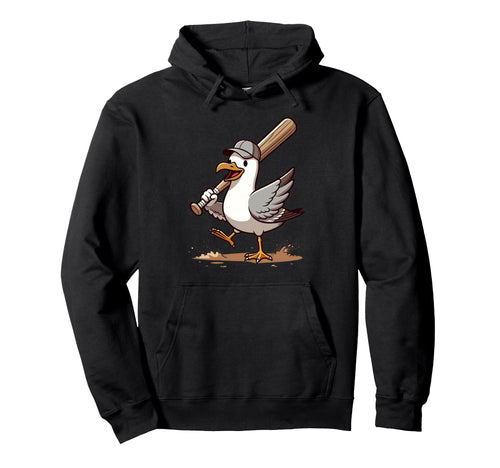 Funny Seagull Bird Playing Baseball Hoodie - Casual Everyday Wear Unisex - T-Shirt, Sweatshirt, Hoodie
