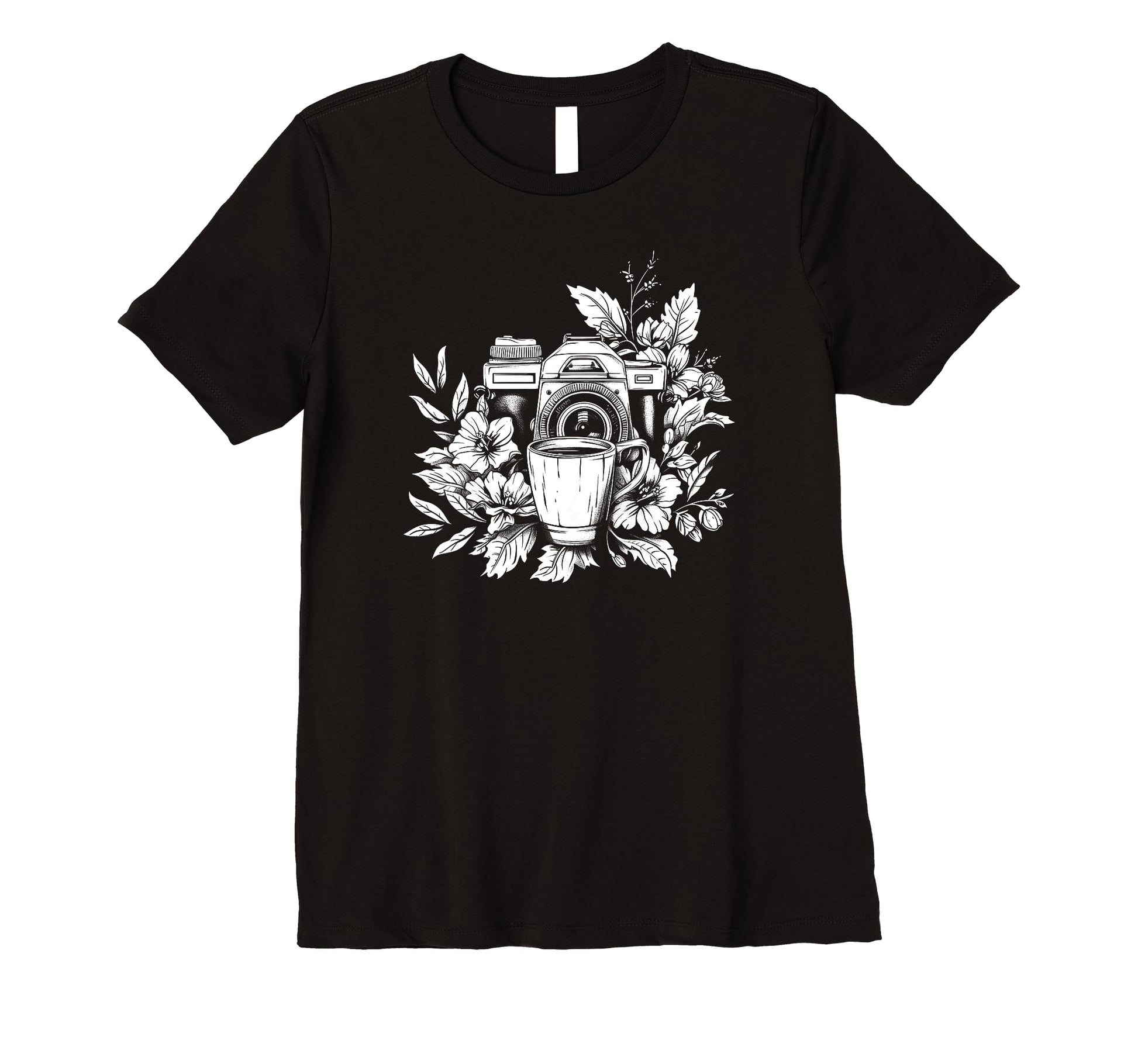 Womens Photographer Coffee Camera Flowers T-Shirt - Trendy Graphic Unisex - T-Shirt, Sweatshirt, Hoodie