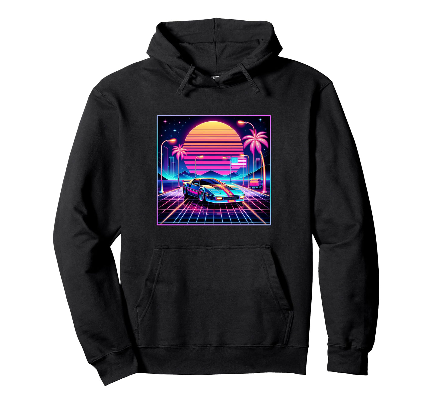 Sports Car Vaporwave Aesthetic 80S 90S Hoodie - Novelty Apparel for Adults - T-Shirt, Sweatshirt, Hoodie