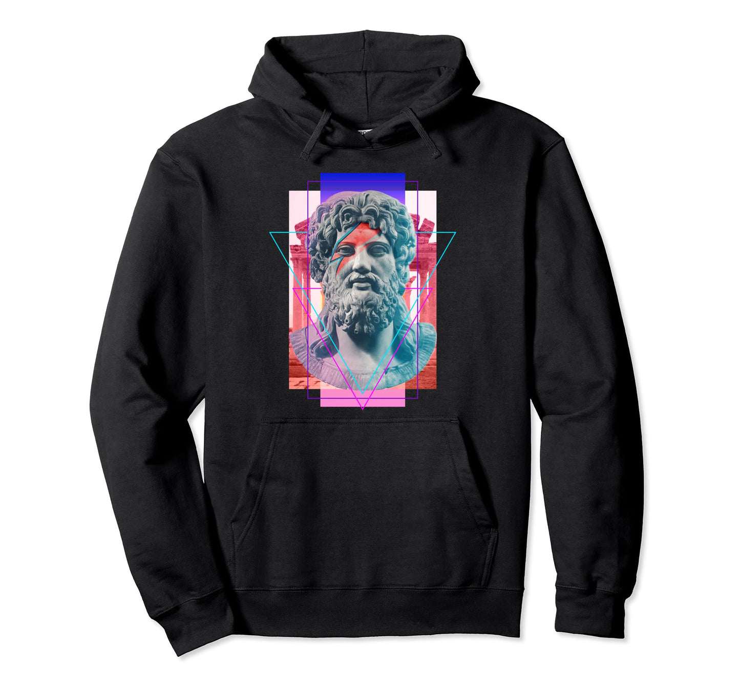 Vaporwave King Zues Statue Lightning Hoodie - Custom Art Print for Adults - T-Shirt, Sweatshirt, Hoodie